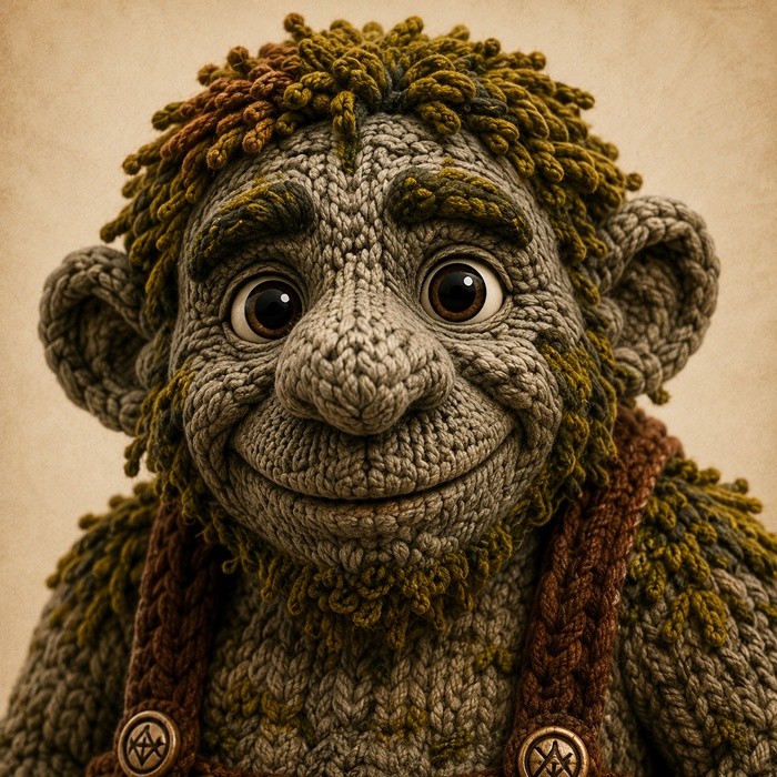 Grjóna — knitted character portrait