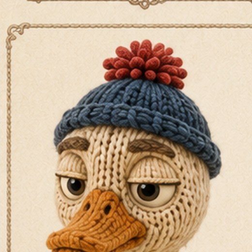 Krúsi — knitted character portrait