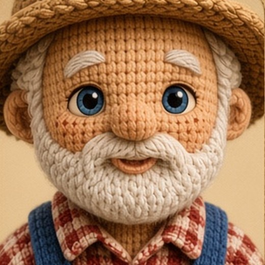 Magnús — knitted character portrait