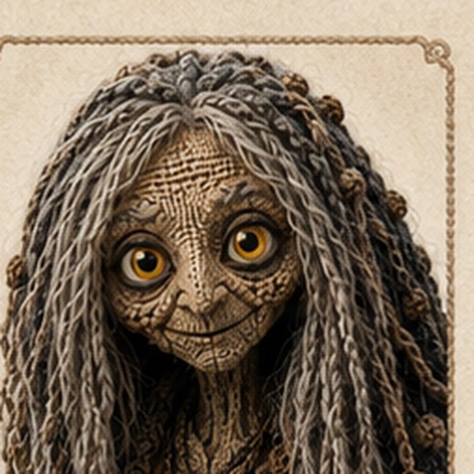 PrjónaVölva — knitted character portrait