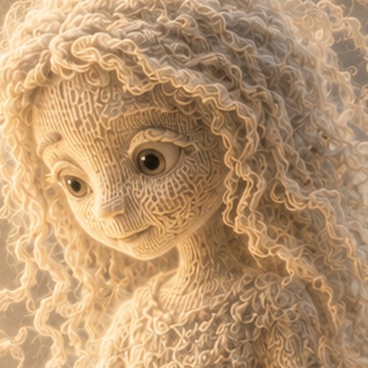 Rósa — knitted character portrait