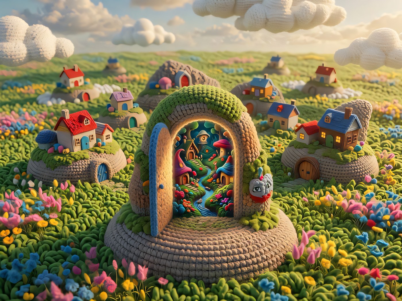 The hidden realm of the huldufólk, reached through tiny painted stone doors